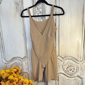 Maidenform Beige Shapewear Longline Bodysuit with Open Crotch